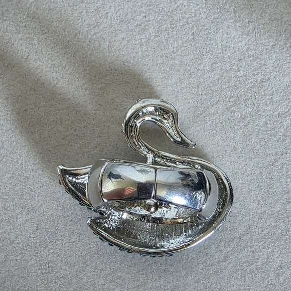 Statement Silver Ring Swan with Blue Green Rhinestones - Picture 6 of 9